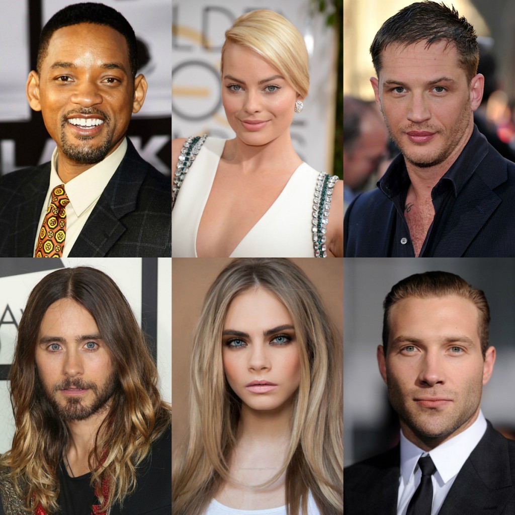 WB reveals the cast of Suicide Squad: Will Smith (Deadshot), Margot Robbie (Harley Quinn), Tom Hardy (Rick Flagg), Jared Leto (The Joker), Cara Delavingne (Enchantress) and Jai Courtney (Boomerang).