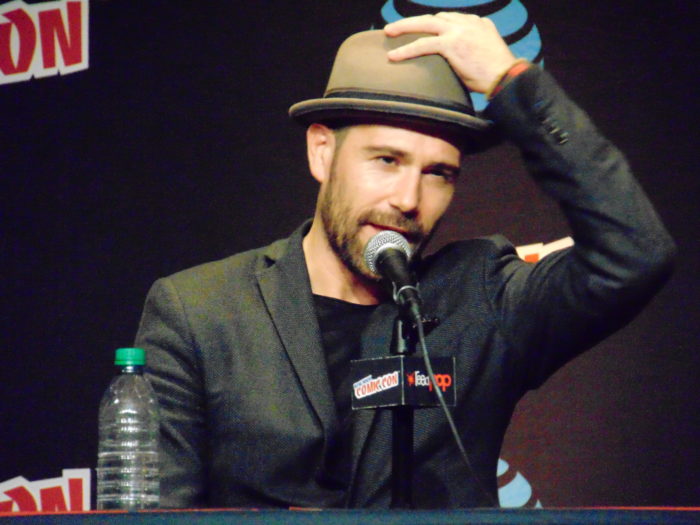 Matt Ryan at NYCC answering questions about Justice League Dark. (photo by GEEKPR0N)